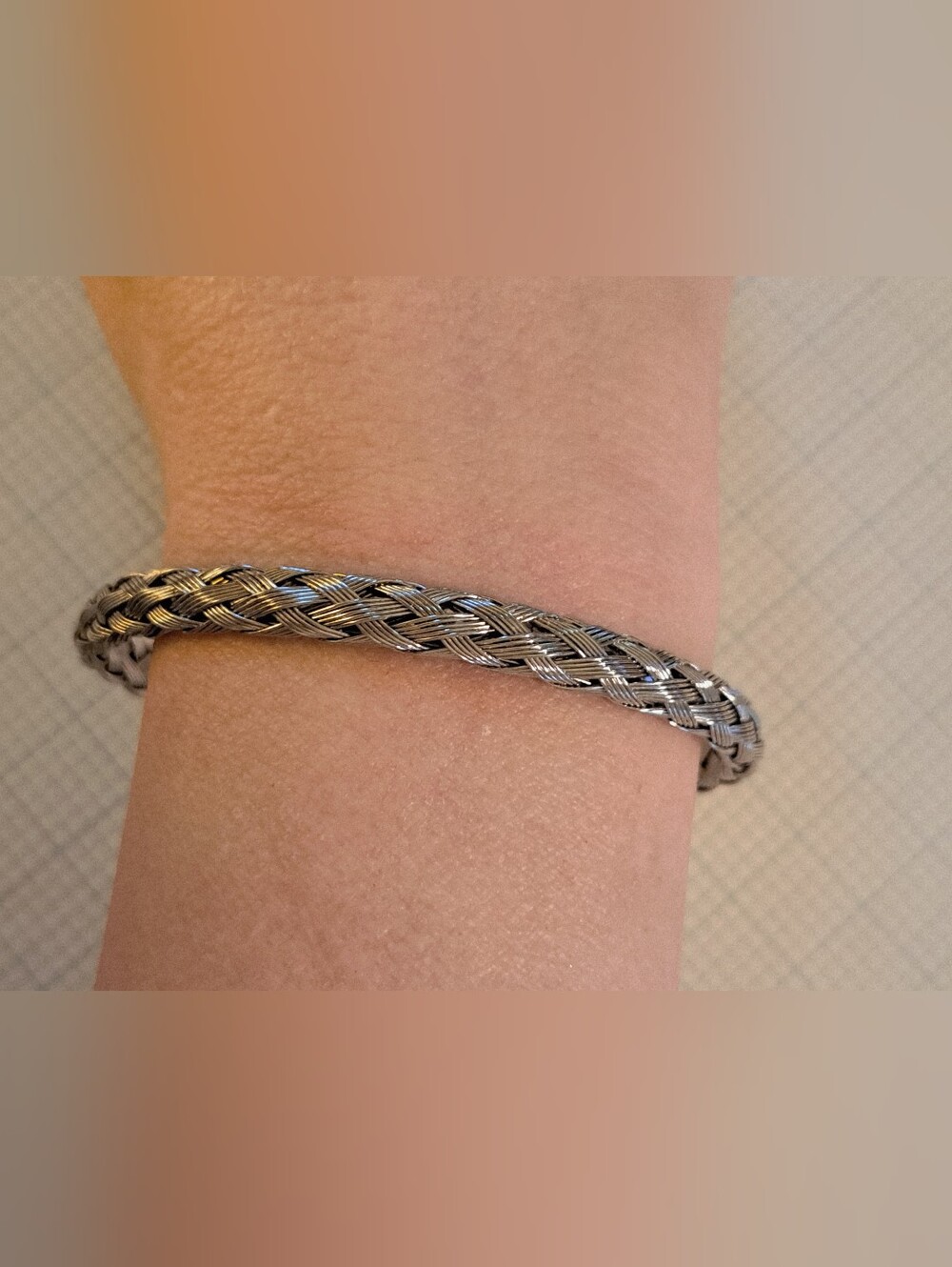 Silver Tone Braided Cuff Bracelet - Wide Womens Or Mens Wrists